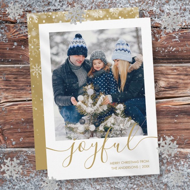 Gold Joyful Merry Christmas Photo  Holiday Card (Gold Joyful Merry Christmas Photo Holiday Card)