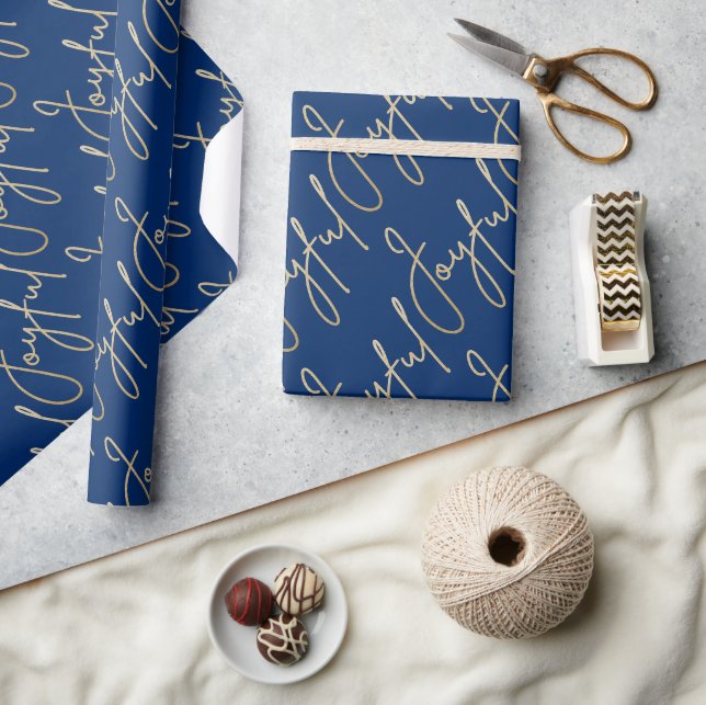 Gold JOYFUL on Blue Wrapping Paper (Crafts)