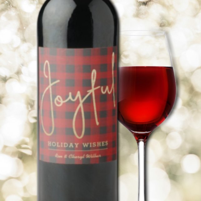 Gold Joyful on Buffalo Plaid Wine Label (Creator Uploaded)