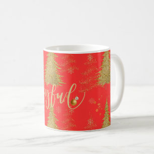 Gold JOYFUL on Red Christmas Coffee Mug
