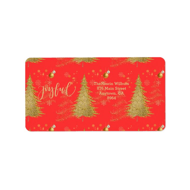 Gold JOYFUL on Red Christmas Label (Front)