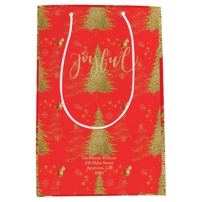 Gold JOYFUL on Red Christmas Medium Gift Bag (Front)