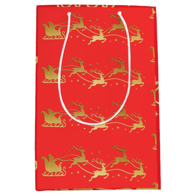 Gold JOYFUL on Red Christmas Medium Gift Bag (Front)