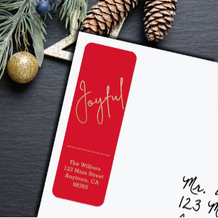 Gold JOYFUL on Red Christmas Return Address