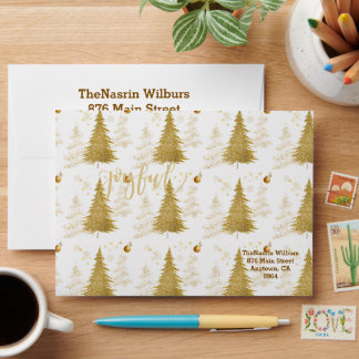 Gold JOYFUL on Red ChristmasHoliday Party Envelope