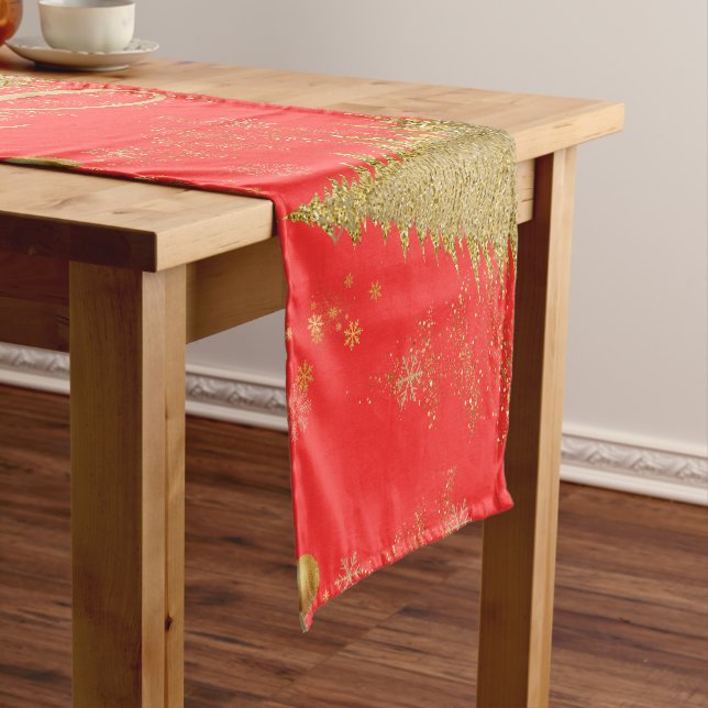 Gold JOYFUL on Red ChristmasHoliday Party  Short Table Runner (In Situ)