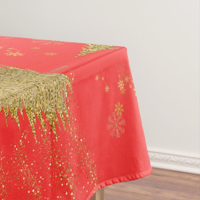 Gold JOYFUL on Red ChristmasHoliday Party  Tablecloth (In Situ)