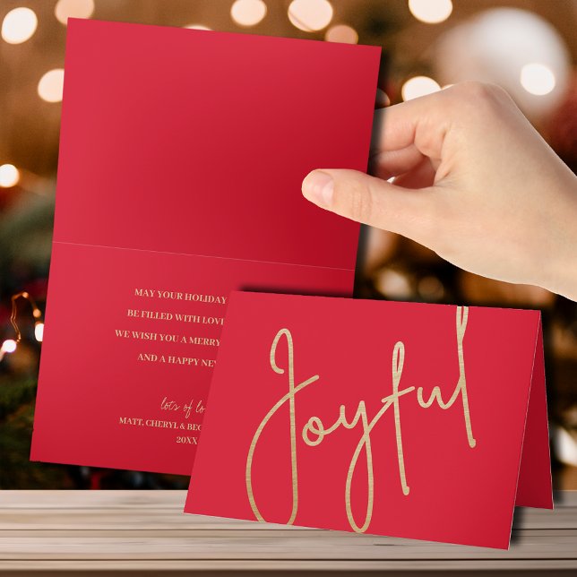Gold Joyful on Red Folded Christmas Card (Creator Uploaded)