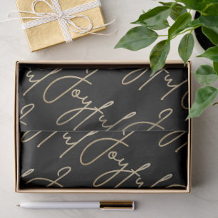 Gold JOYFUL Script on Black Tissue Paper