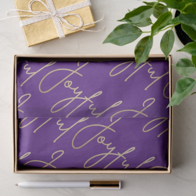 Gold JOYFUL Script on Purple Tissue Paper (Gift)