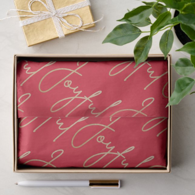 Gold JOYFUL Script on Red Tissue Paper (Gift)