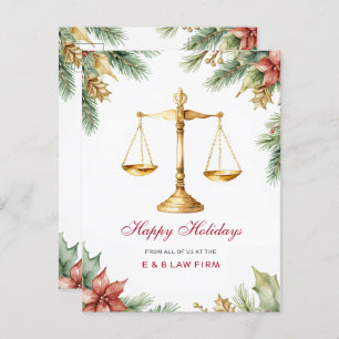 Gold Justice Scale Holly Pine Lawyer Christmas Holiday Postcard