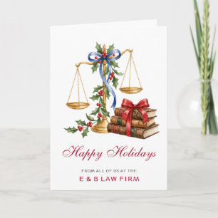 Gold Justice Scale Holly Wreath Lawyer Christmas Holiday Card