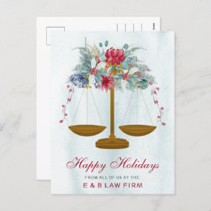 Gold Justice Scale Holly Wreath Lawyer Christmas Holiday Postcard