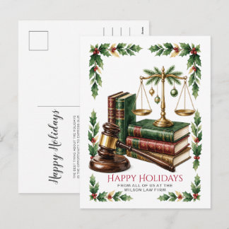 Gold Justice Scale Holly Wreath Lawyer Christmas Holiday Postcard