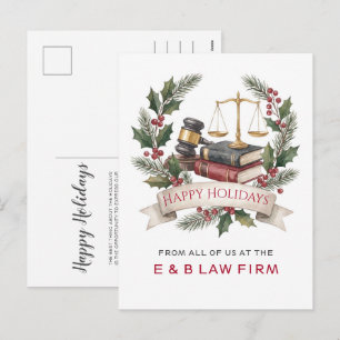 Gold Justice Scale Holly Wreath Lawyer Christmas Holiday Postcard