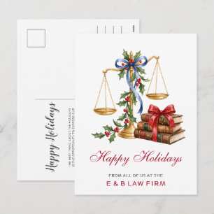 Gold Justice Scale Holly Wreath Lawyer Christmas Holiday Postcard