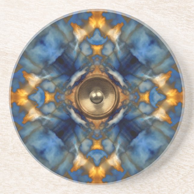 Gold kaleidoscope music speaker coaster (Front)