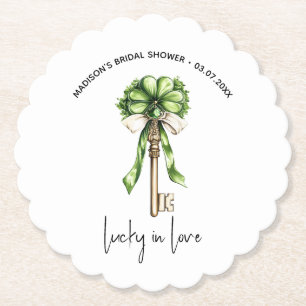 Gold Key Clover Bridal Shower Personalised  Paper Coaster