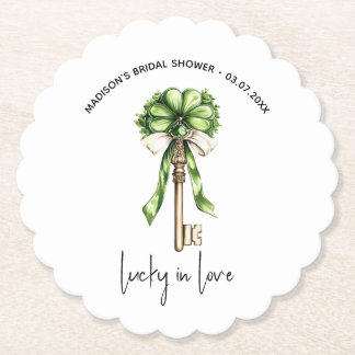 Gold Key Clover Bridal Shower Personalised Paper Coaster