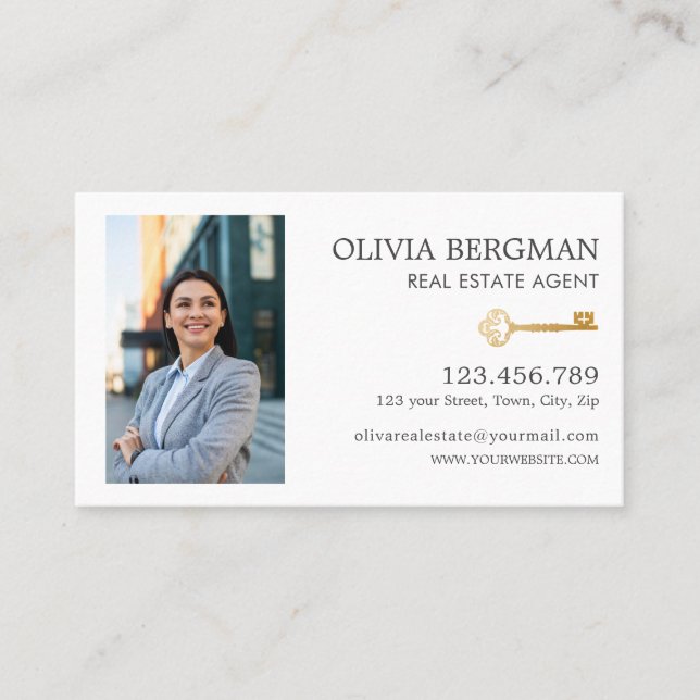 Gold Key Professional Real Estate Vertical Photo  Business Card (Front)