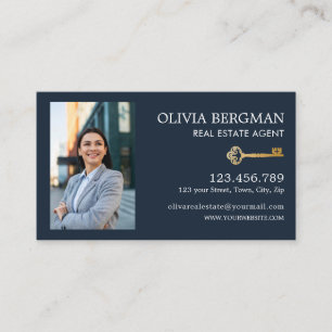 Gold Key Professional Real Estate Vertical Photo  Business Card
