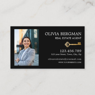 Gold Key Professional Real Estate Vertical Photo  Business Card