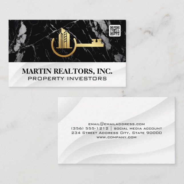 Gold Key to the City Logo | Black Marble Business Card (Front/Back)