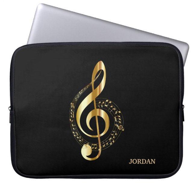 Gold Keyboard And Treble Clef Laptop Sleeve (Front)