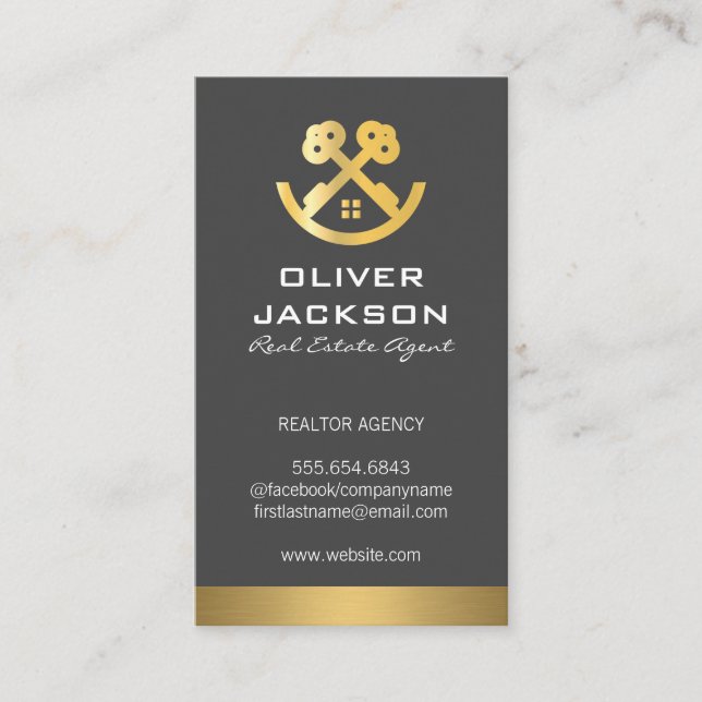 Gold Keys and Home Logo | Real Estate Business Card (Front)