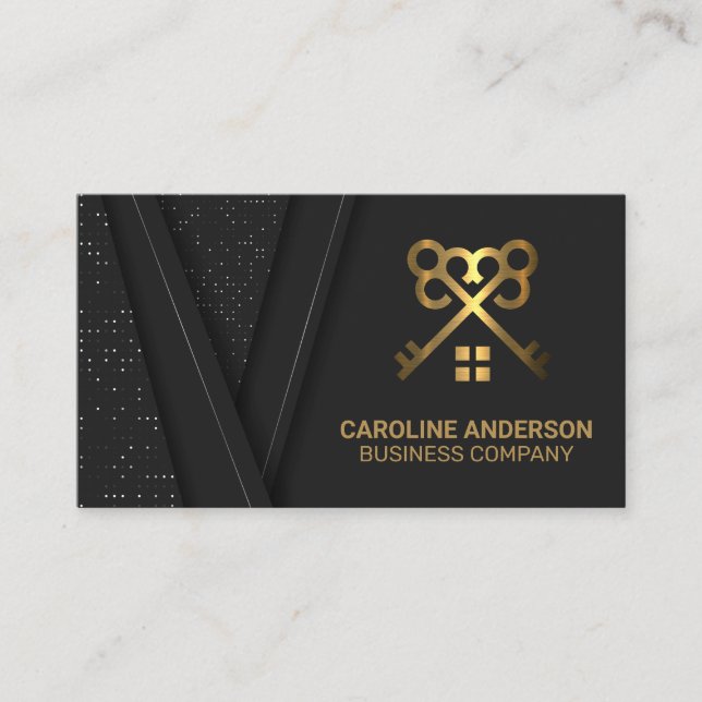 Gold Keys and Home Logo | Real Estate Business Card (Front)