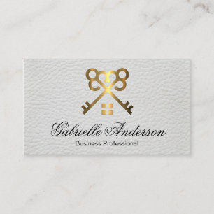 Gold Keys Home Logo Leather Business Card