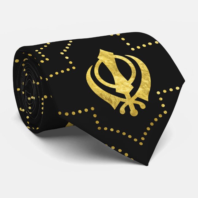 Gold Khanda symbol pattern Tie (Rolled)