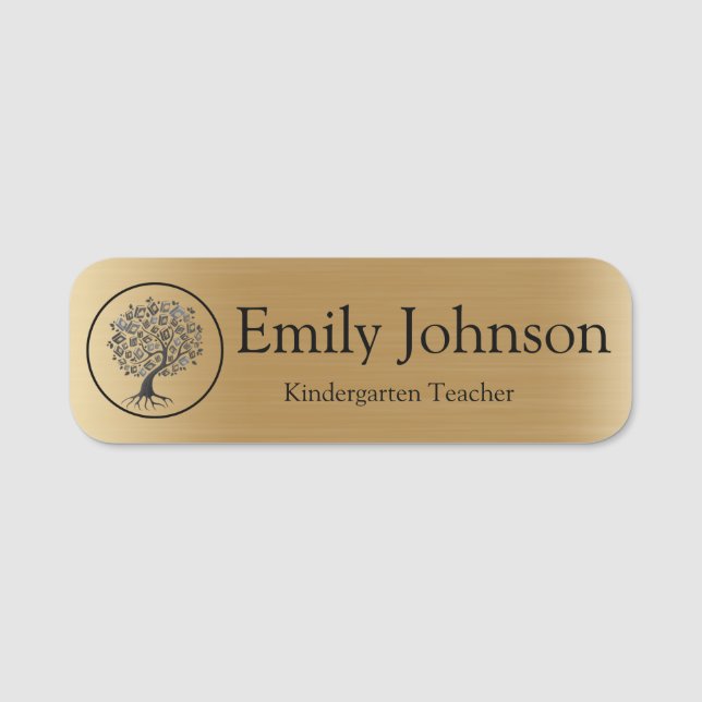 Gold Kindergarten Teacher Name | Custom Teacher Name Tag (Front)