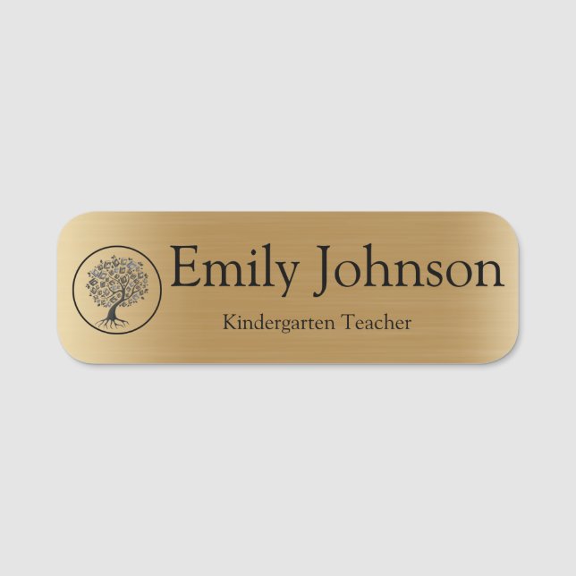 Gold Kindergarten Teacher Name | Custom Teacher Tag (Front)