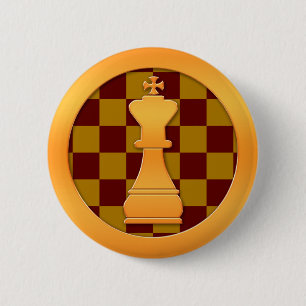 Gold King Chess Piece 6 Cm Round Badge
