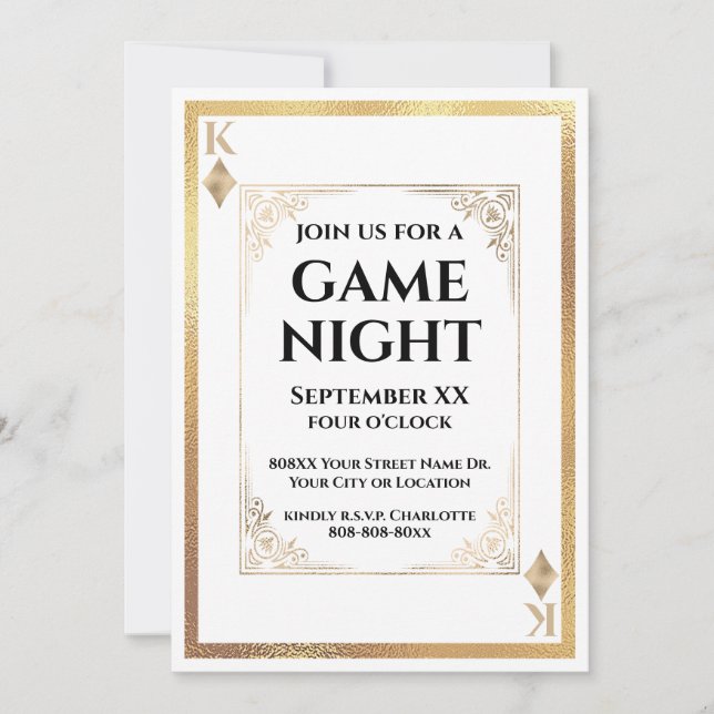 Gold King of Diamonds Game Night Playing Card (Front)