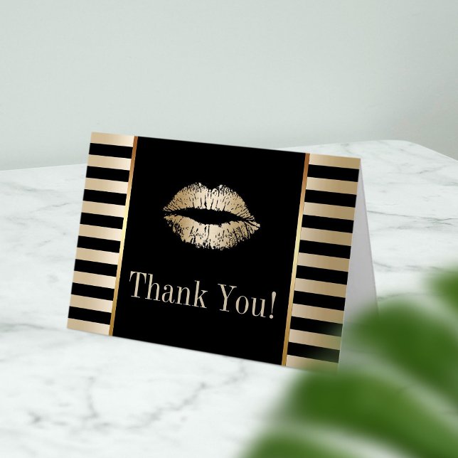 Gold Kiss Modern Black & Gold Stripes Thank You (Creator Uploaded)