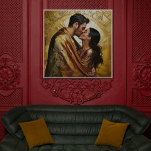 Gold Kiss Romantic Couple ❤️ Vintage Design Poster