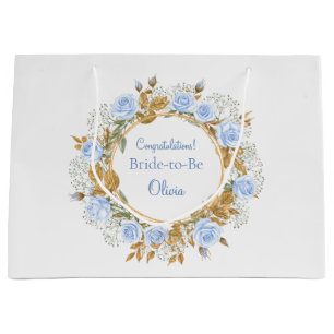 Gold-Kissed Blue Rose Bridal Large Gift Bag