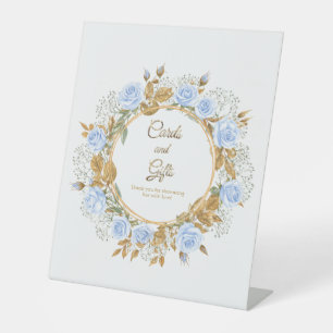 Gold-Kissed Blue Rose Bridal Pedestal Sign