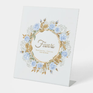 Gold-Kissed Blue Rose Bridal Pedestal Sign