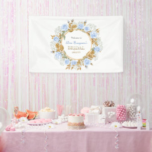Gold-Kissed Blue Rose Bridal Shower Banner
