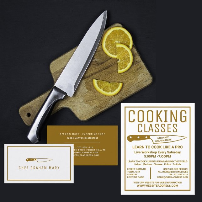 Gold Knife, Modern Gourmet, Chef, Cooking Business Card (Creator Uploaded)