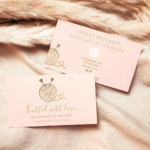 Gold knitting crochet yarn handmade kit pink business card
