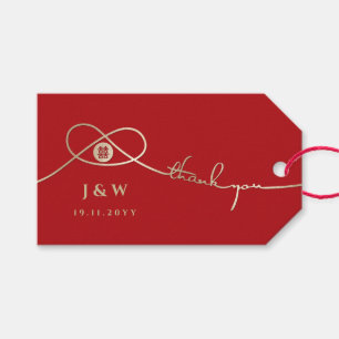 Gold Knot Double Happiness Chinese Wedding Photo Gift Tags