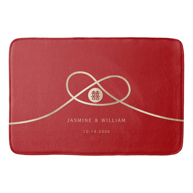 Gold Knot Union Double Happiness Chinese Wedding Bath Mat (Front)