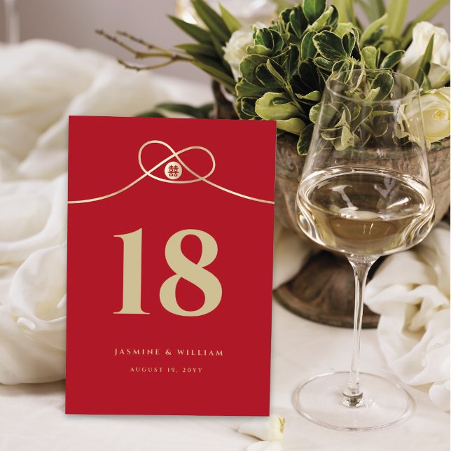 Gold Knot Union Double Happiness Chinese Wedding Table Number (Creator Uploaded)