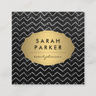 Gold Label with Chic Metallic Dot Chevron Pattern Square Business Card