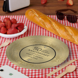 Gold lace 50th wedding anniversary dinner plate cl
